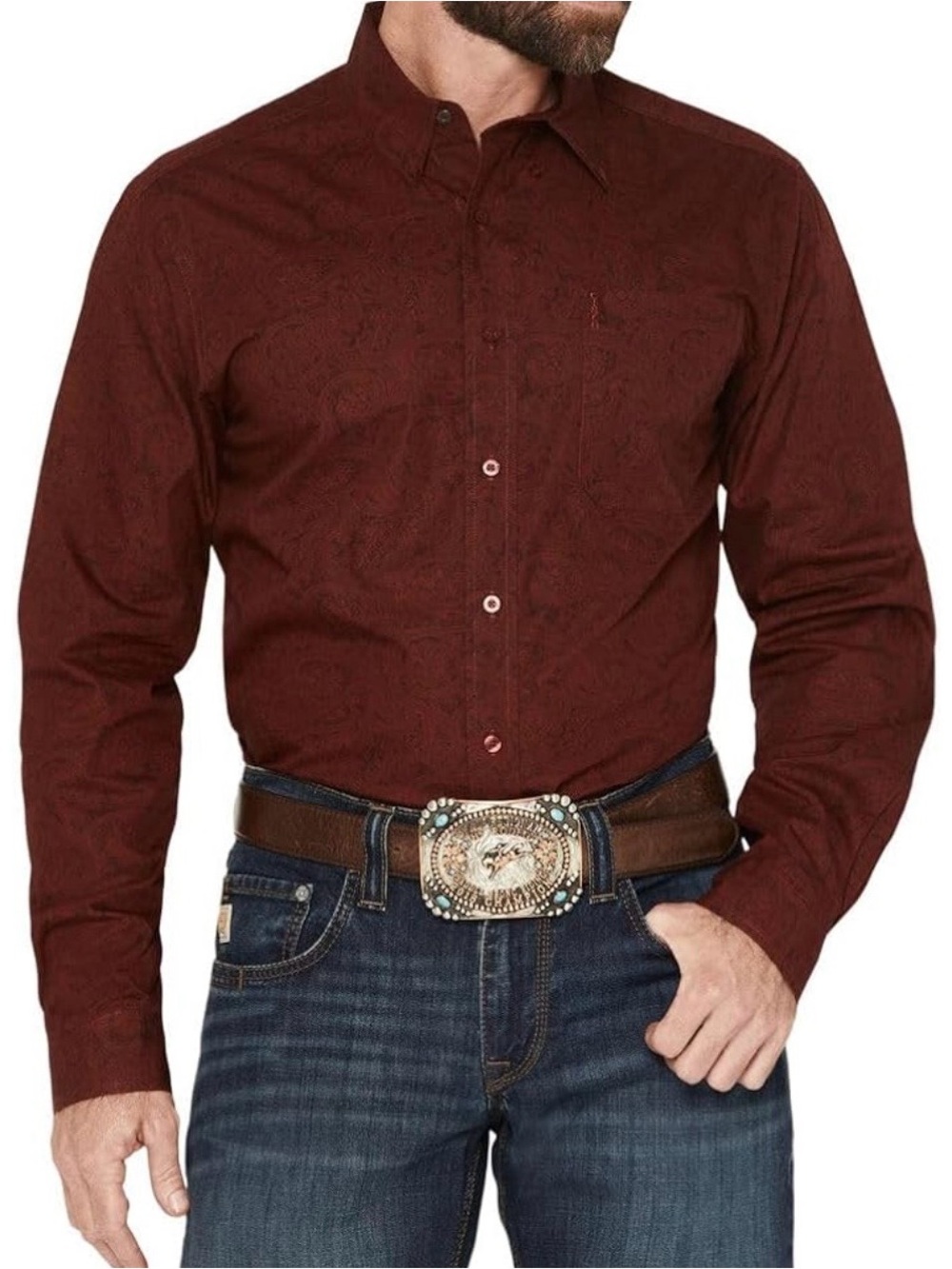 Cinch Men's Long Sleeve Button-Down Shirt - Burgundy